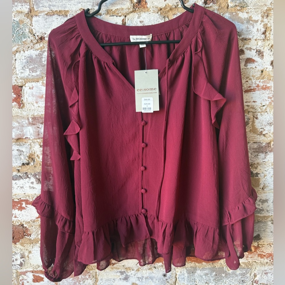 eesome Deep Red Ruffle Blouse